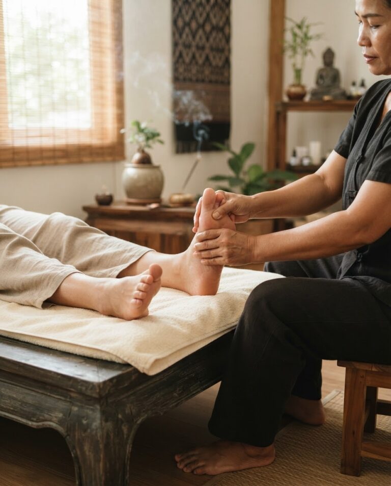 Entspannende Fußmassage mit gezieltem Druck auf die Fußsohle